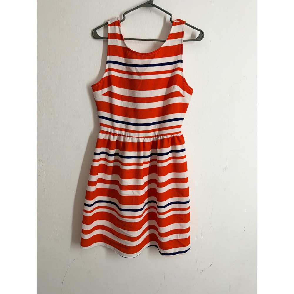 Everly Red White Blue Striped Sleeveless Fit Flare Dress Medium DR5878 Nautical